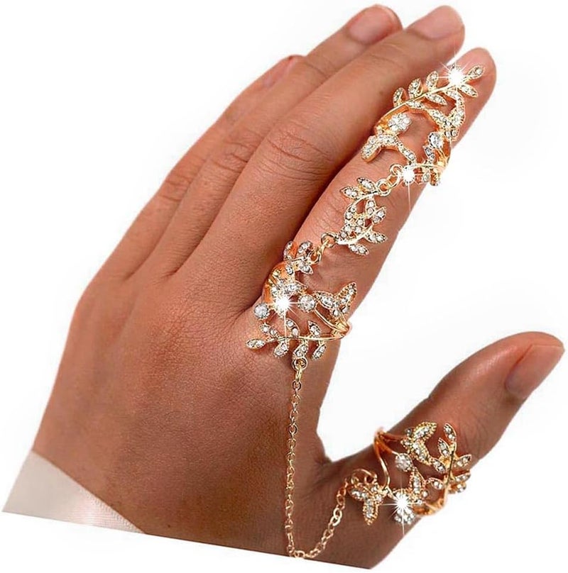 Yalice Charm Leaf Full Finger Ring Bracelets Dainty Knuckle Open Ring Harness Hand Chains Adjustable Statement Rings Jewelry for Women Gift - Image 1